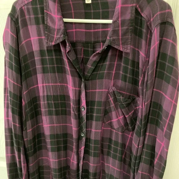 Terra & Sky Plaid Flannel Button Up Shirt Plus Size 3XL Long Sleeve - Picture 1 of 3